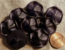 8 Semi Translucent Domed Deep Dark Purple Plastic Shank Buttons 15/16" 24mm 4883