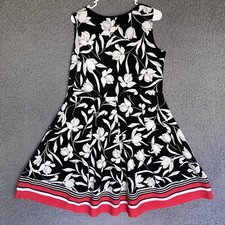Robbie Bee Dark Floral Valentines Shift Black Red White Dress Womens L Petite
