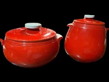Antique 2 HALLS Superior Quality Kitchenware 1940s Round Lidded 2qt & Bean pot