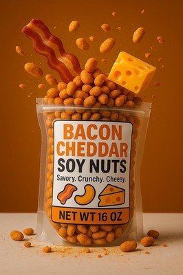 Bacon Cheddar Soy Nuts 16 oz Resealable Snack Bag High Protein, Crunchy Roasted