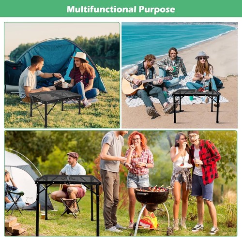 Small Folding Grill Table for Outside, 3 Heights Adjustable Lightweight Black - Picture 7 of 8