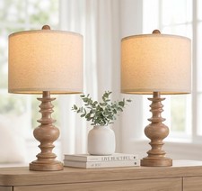 Farmhouse Table Lamps Set of 2 Rustic Bedside Nightstand Lamps Resin Base 20-In
