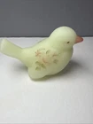 Vintage Fenton Satin/Custard Uranium Hand painted & Signed Glass Bird