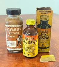 Gunslick Cleaning Solvent in Box Cavalier Leather Balm Glass Bottle Vintage