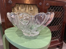 Vintage Large Mikasa Crystal Swirl Fruit Bowl -Peppermint- Floral Lobed Swirl