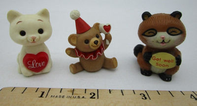 RUSS BERRIE Miniature Figurine Valentine Cat Love Heart Racoon Get Well 1980s