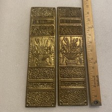 PAIR OF ANTIQUE BRASS AESTHETIC MOVEMENT EASTLAKE DOOR PUSH PLATES HARDWARE