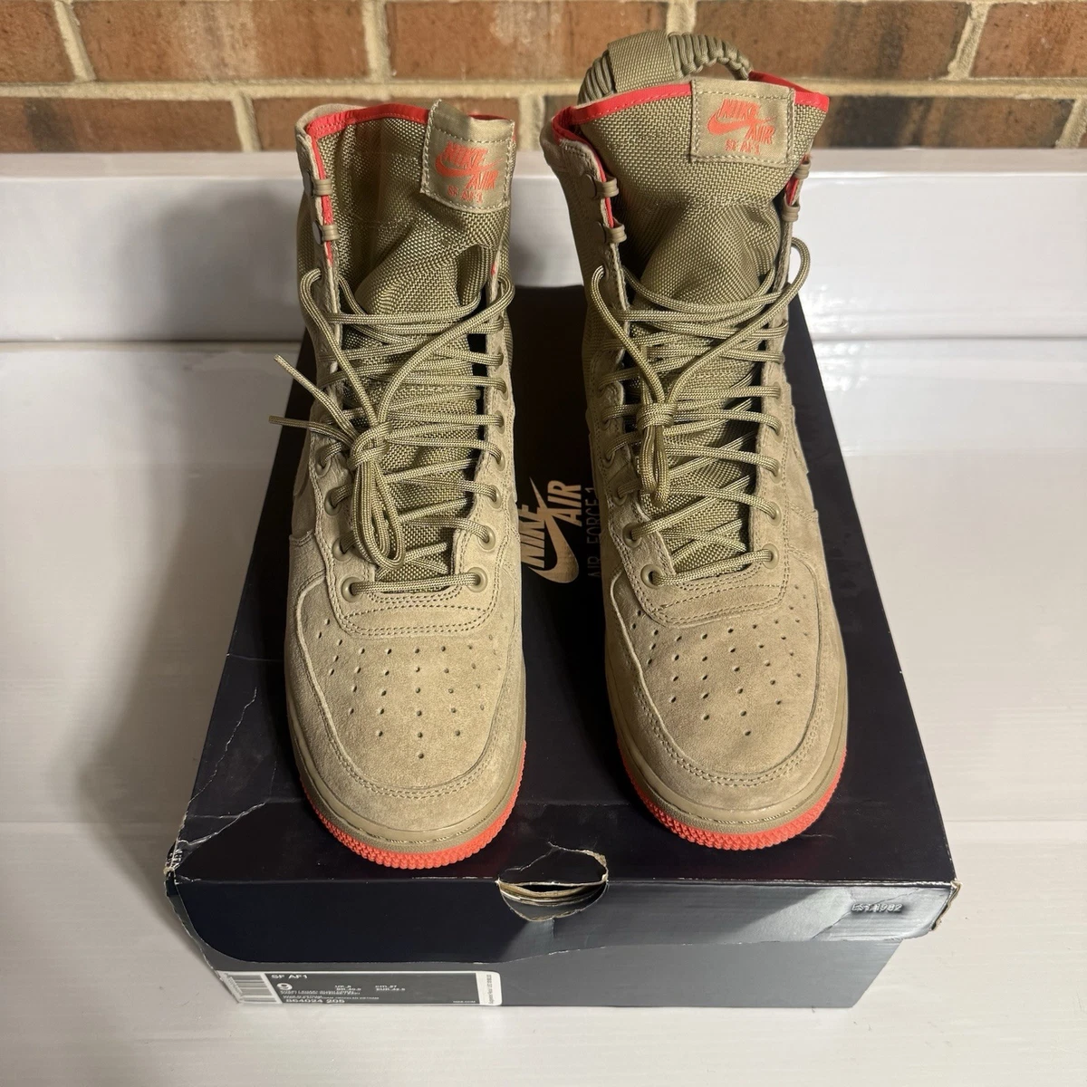 Nike Mens SF AF1 Khaki Khaki-Rush Coral High-Top Sneakers Size 8.5 Nike SF Air Force 1 Rush Coral for Sale | Authenticity  main image 2