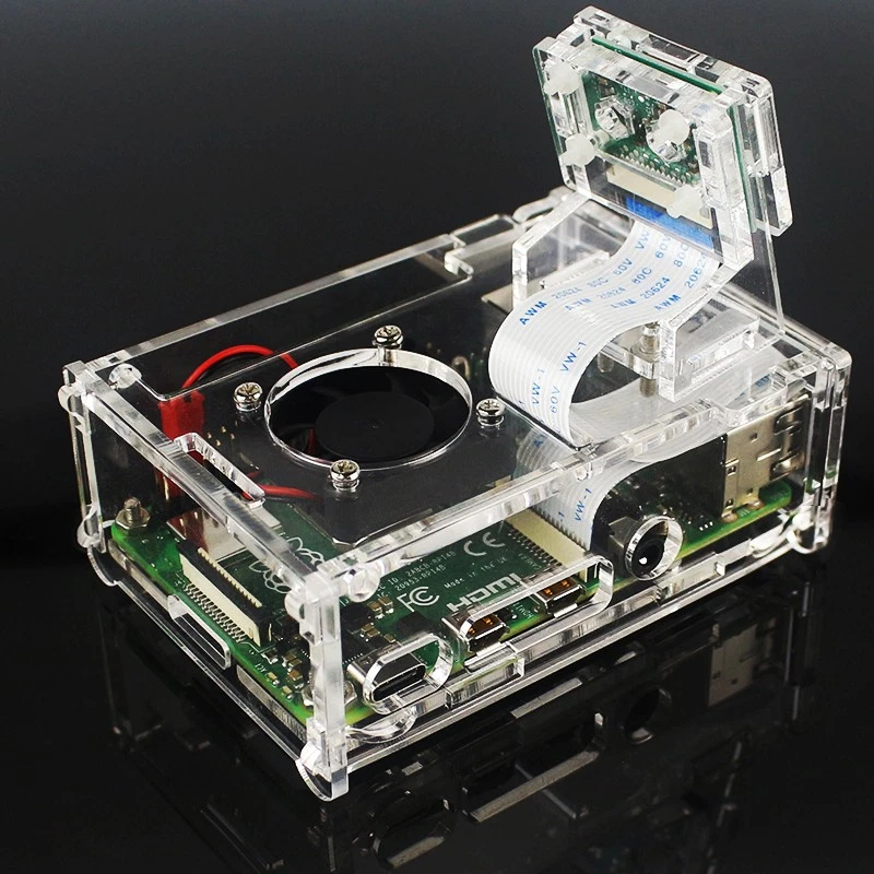 For Raspberry Pi 4 Model B Clear Acrylic 3.5" inch Enclosure Case w/Cooling Fan - Image 3 of 4