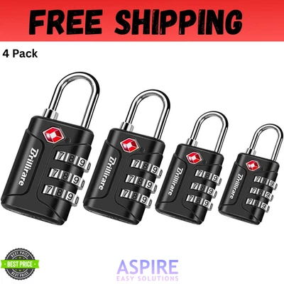BRANDED 4 Pack TSA Approved Luggage Locks, Combination Travel Padlock, 3-Digit Waterproo