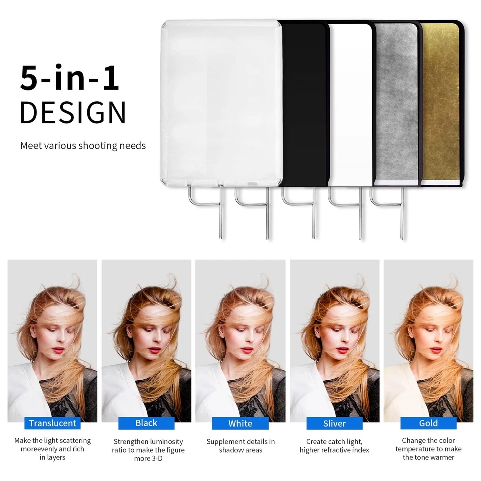 Kit de Panel Bandera Reflector de Luz 35"x47"/90x120cm, Transformación de Pantalla de Difusión 5 en 1... Foto 2 de 4