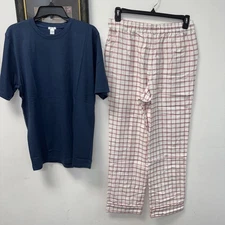 LAKE Pajama Pants Solid Navy Shirt  Blue / Red& White PJs Size Medium Men's /