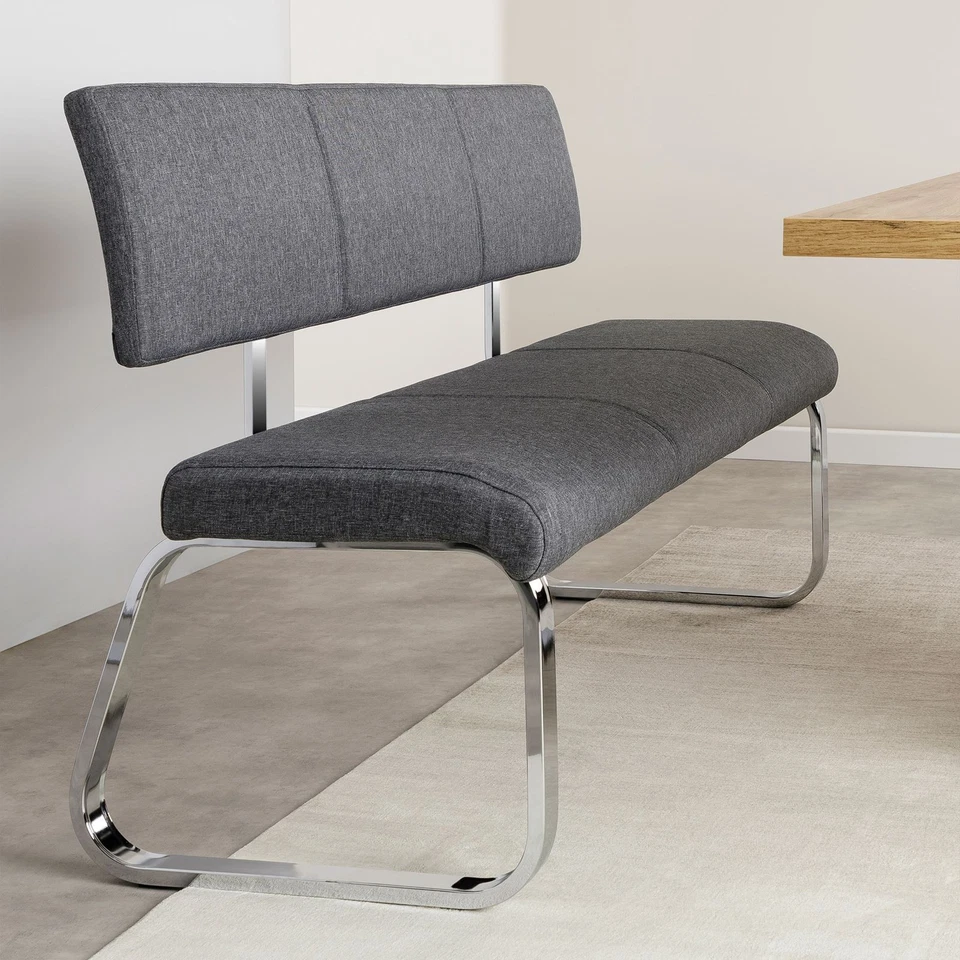 Esszimmerbank VILAS Polsterbank Sitzbank mit Rückenlehne grau Stoff - Bild 3 von 4