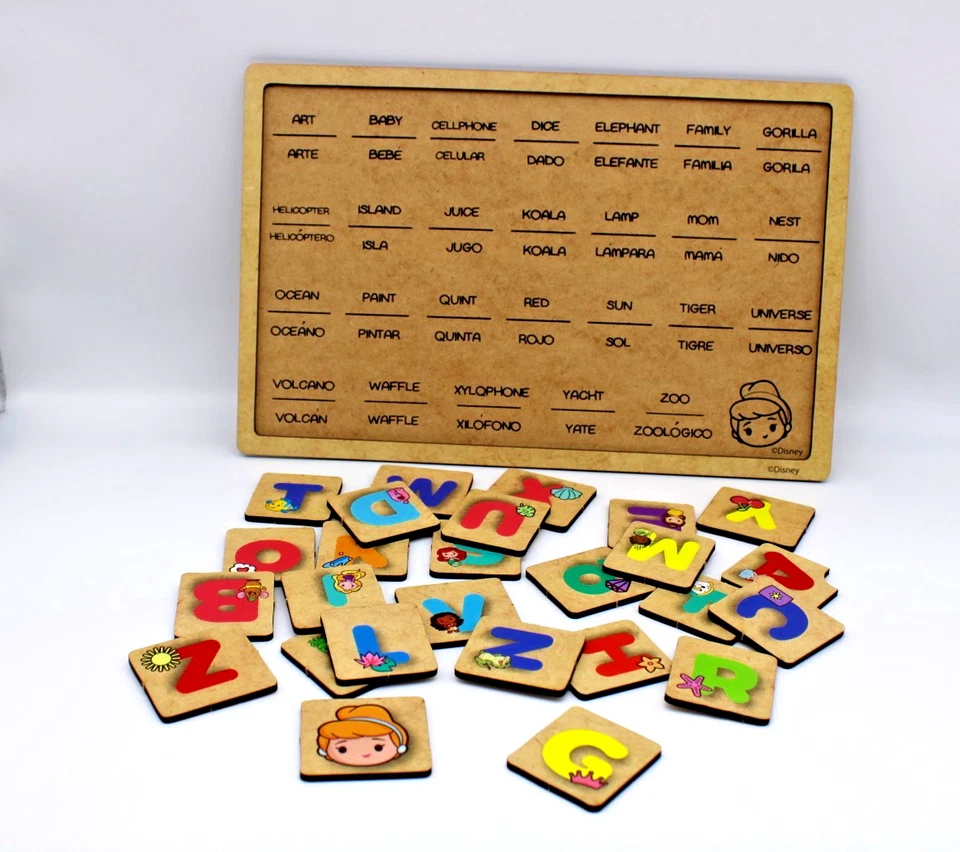 Rompecabezas de juguete de madera alfabeto bilingüe/nuevo/27 piezas/princesa Disney/3+edad Foto 3 de 4