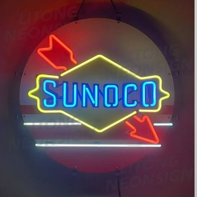Sunoco Gasoline Neon Sign 18''x18'' Glass Bar Pub Cave Garage Decor Gift
