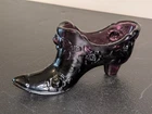 Vintage Fenton Cabbage Rose Art Glass Amethyst Purple Shoe Slipper Boot