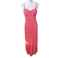 Lily Rose Red Floral Cottagecore Boho Maxi Dress Sweetheart Neck L NWT