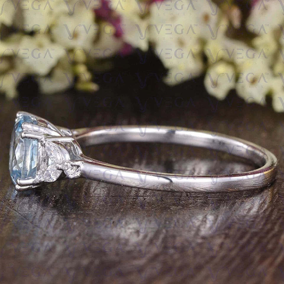 3.50Ct Round Cut Natural Aquamarine and Diamond Women Ring 950PT Platinum Plated - Image 4 of 4