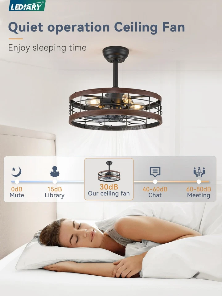 20 inch Fandelier Caged Ceiling Fan with Light, Bladeless Ceiling Fan with Re... - Image 2 of 4