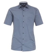 CASAMODA Mens Business Shirt Modern Fit Kent Collar Short Sleeve Solid Smoke Blue
