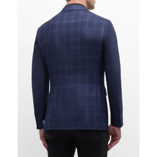Canali Men's Wool Two-Tone Plaid Sports Coat in Navy & Black 44 Long MSRP $1695 - Picture 4 of 7