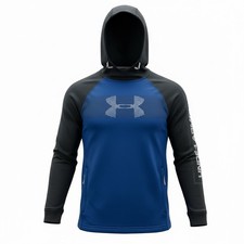 Under Armour ColdGear Hoodie Mens Small Blue Black Fitted Pullover Sweatshirt