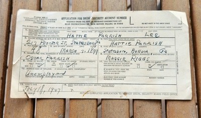 Historic 1947 US Social Security Application for Account Number  Filled out