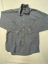 Arrow Men's Large Long Sleeve Navy Blue Checkered Button Dress Shirt USED