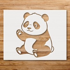 Playful Panda Cartoon Character Wall Art Reusable Plastic Stencil - StencilAir