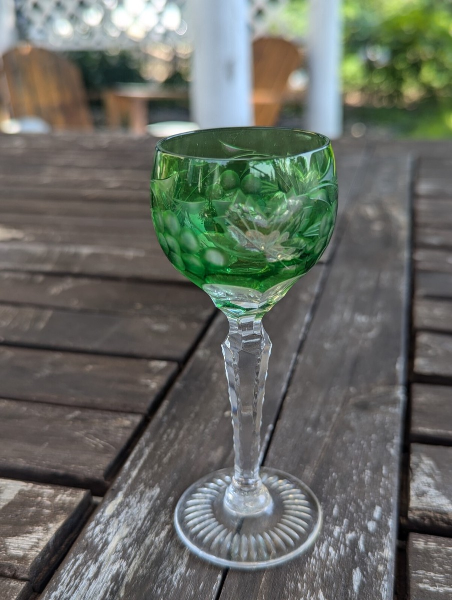❇️Vintage Bohemian Crystal Emerald Green Leaves Grapes Cut to