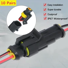 10 Kit 2Pin Way Car Waterproof Electrical Wire Cable Connector Male Female Plug