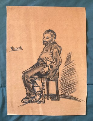 VINCENT VAN GOGH drawing and painting on old paper signed stamped vintage