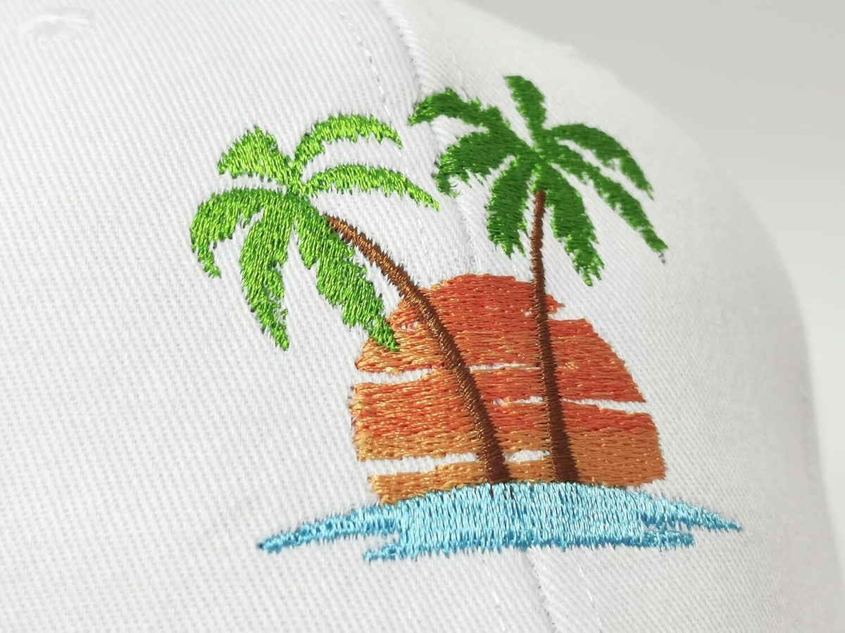 Embroidered Palm Tree Baseball Hats for Men Women One Size, White