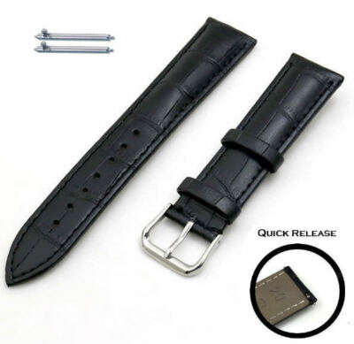Black Croco Quick Release Leather Replacement Watch Band Strap Steel Buckle 1041