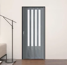 Grey PVC with Acrylic Glass Multifold Accordion Folding Door with Mount Hardware
