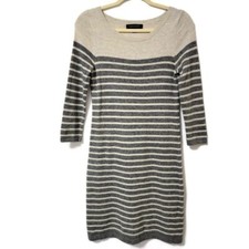 Banana Republic Wool Cashmere Blend Beige Gray Striped Business Casual Dress XS