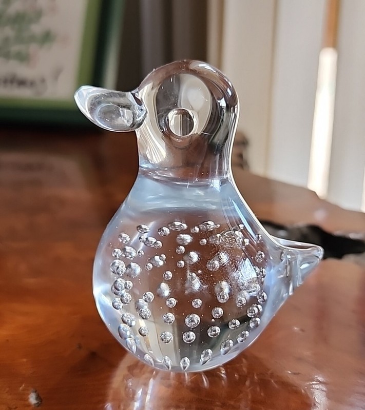 GLASS BULLICANTE CONTROLLED BUBBLE CRYSTAL DUCK FIGURINE FIGURE PAPERWEIGHT VTG
