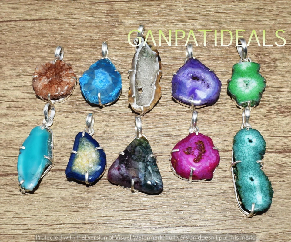 NOVO A GRANEL!! Lotes de 10 pçs de pingentes de beleza de pedras preciosas drusas folheadas a prata 925 - Imagem 4 de 4