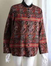 Coldwater Creek Sz S Folkloric Red Paisley Velvet Collar Blazer Jacket Persian