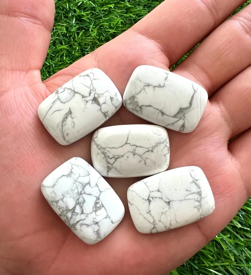 Lote de 5 piezas de cabujón rectangular Howlita blanca natural 20x30 mm para fabricación de joyas Foto 4 de 4