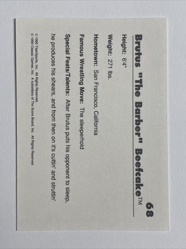 Brutus The Barber Beefcake 1990 WWF Wrestling Classic Card #68 - Picture 2 of 2