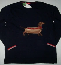 NWT Joules Miranda Intarsia Navy Blue HOT DOG Sweater US 2 DOXIE Dachshund Puppy