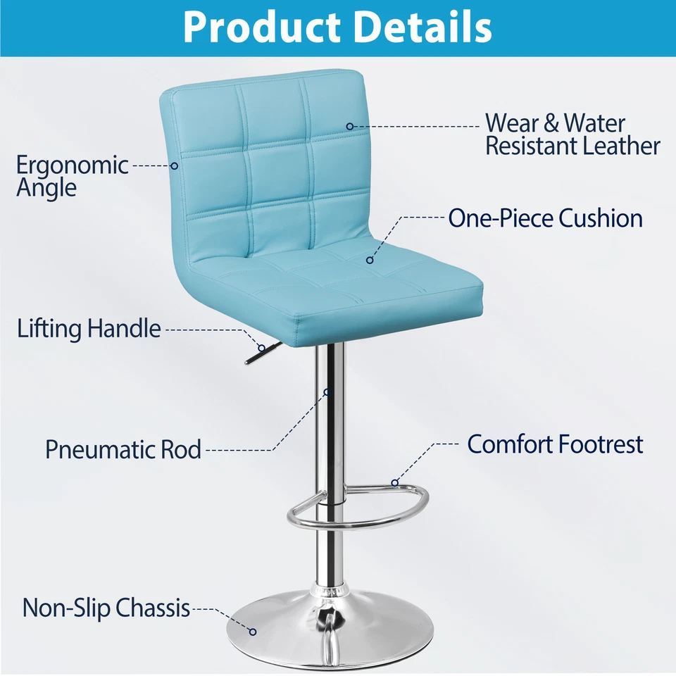 Square Blue Bar Stools Set of 4 Bar Height Swivel Barstools for Kitchen Counter - Image 3 of 4