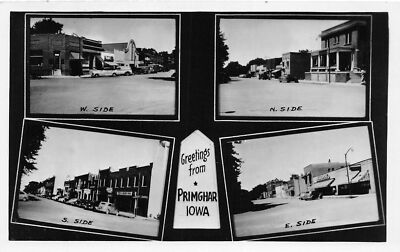 J69/ Primghar Iowa RPPC Postcard c40-50s Main Street Stores 4View 209