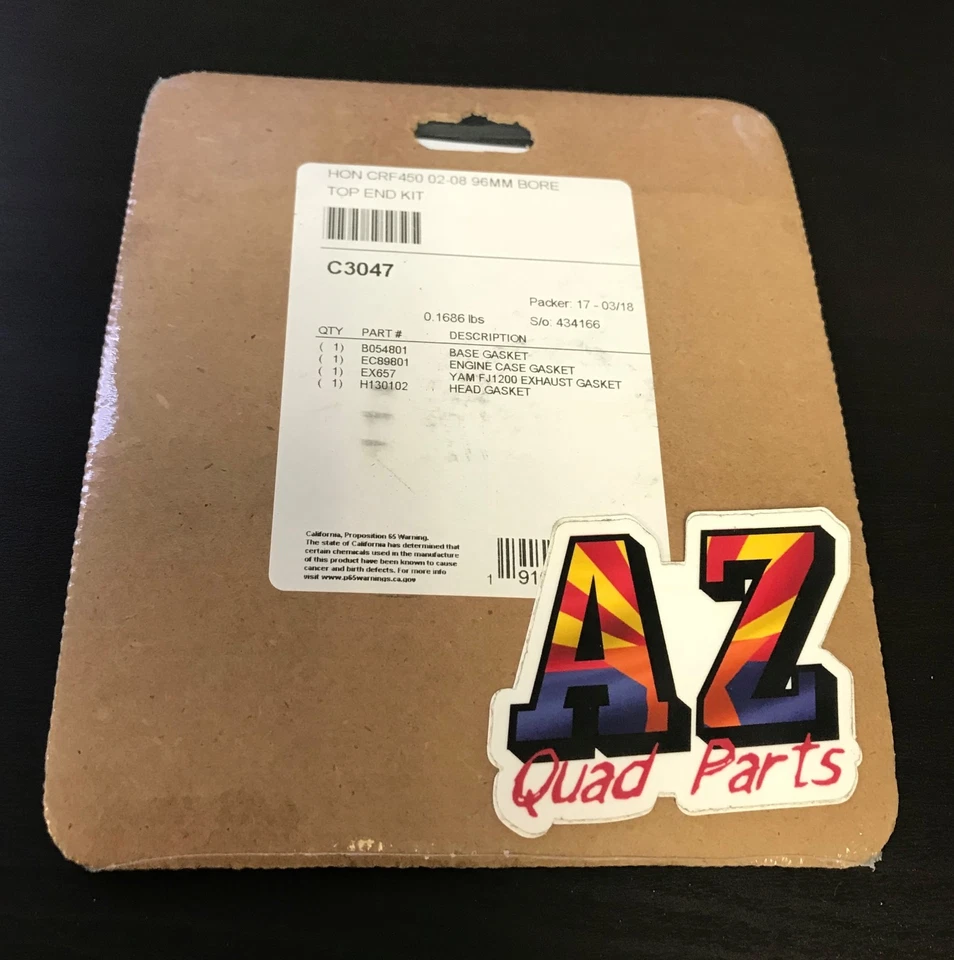 02-08 Honda CRF450R CRF 450R 96mm Stock Bore Cometic Kit Junta Extremo Superior C3047 Foto 2 de 2