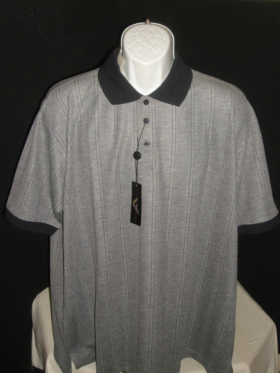 NWT Andrew Fezza Gray Striped Cotton Blend Polo Shirt size 2XL