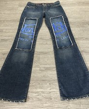 Vintage Y2K Von Dutch Denim Jeans BIG Logo Wide Leg Blue For Women Size Small