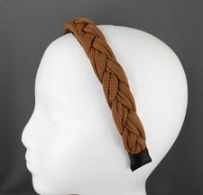 Brown braided headband soft fabric covered band grip teeth braid 1" wide