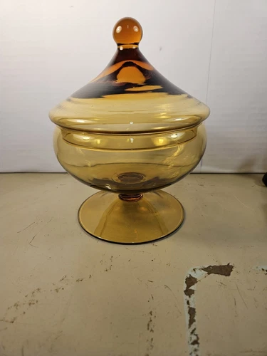 Groovy Glass Circus Tent Candy Dish In Amber Empoli? Blenko? MCM Styling