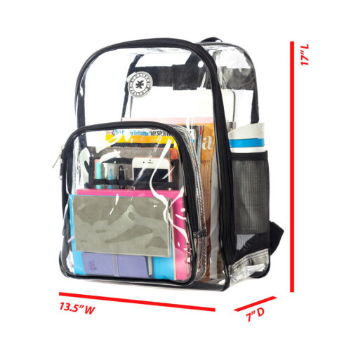 Heavy Duty Clear School Backpack Transparent PVC Bookbag Daypack - Picture 1 of 50